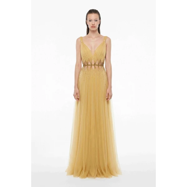 Tony Ward Sunlight Yellow Cut Out Tulle Gown - Dresses - Lebanese Luxury Evening Wear at Coveti