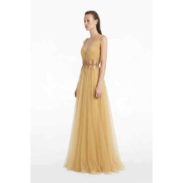 Tony Ward Sunlight Yellow Cut Out Tulle Gown - Dresses - Lebanese Luxury Evening Wear at Coveti