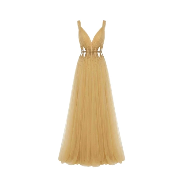 Tony Ward Sunlight Yellow Cut Out Tulle Gown - Dresses - Lebanese Luxury Evening Wear at Coveti