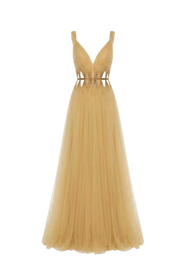 Tony Ward Sunlight Yellow Cut Out Tulle Gown - Dresses - Lebanese Luxury Evening Wear at Coveti