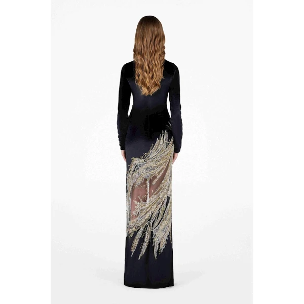 Tony Ward Velvet Gold Swirl Midi Dress - Dresses - Lebanese Luxury Evening Wear at Coveti