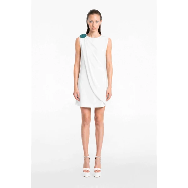 Tony Ward White Crepe Mini Dress with Brooch - Dresses - Lebanese Luxury Evening Wear at Coveti