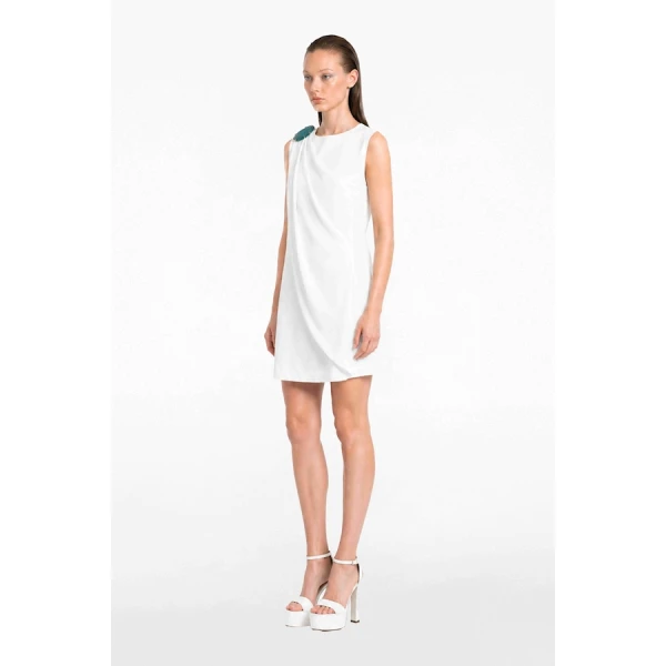 Tony Ward White Crepe Mini Dress with Brooch - Dresses - Lebanese Luxury Evening Wear at Coveti