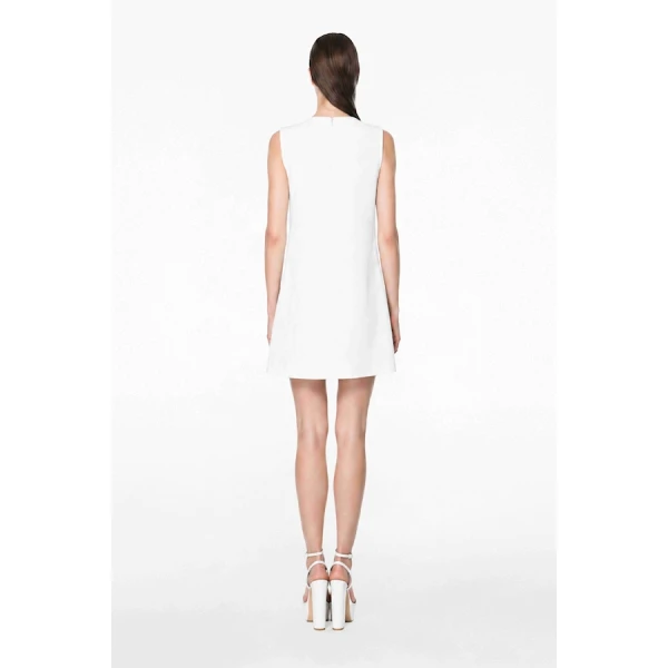 Tony Ward White Crepe Mini Dress with Brooch - Dresses - Lebanese Luxury Evening Wear at Coveti