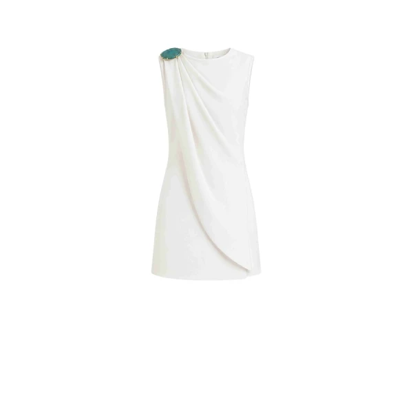 Tony Ward White Crepe Mini Dress with Brooch - Dresses - Lebanese Luxury Evening Wear at Coveti