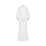 Tony Ward White Crochet Blouse and Wide Leg Pants - Pants - Lebanese Luxury Evening Wear at Coveti