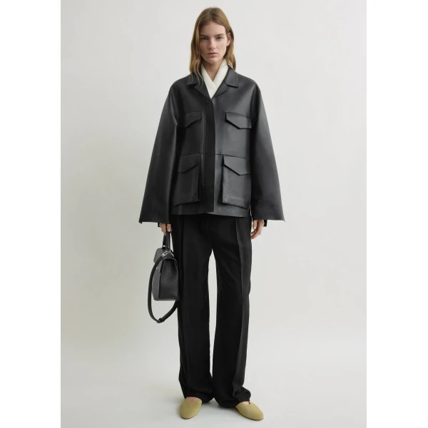 Totême Army leather jacket in Black - Jackets - Scandinavian Minimalist Luxury at Coveti