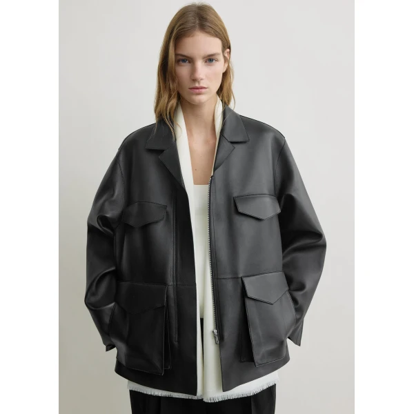 Totême Army leather jacket in Black - Jackets - Scandinavian Minimalist Luxury at Coveti