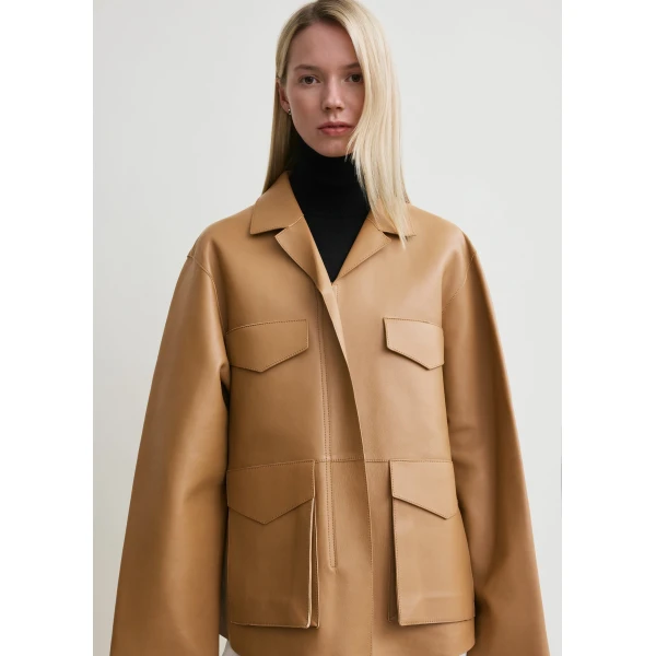 Totême Army leather jacket in Camel - Jackets - Scandinavian Minimalist Luxury at Coveti