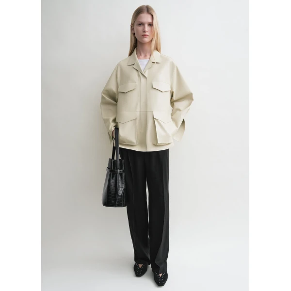 Totême Army leather jacket in Peanut - Jackets - Scandinavian Minimalist Luxury at Coveti