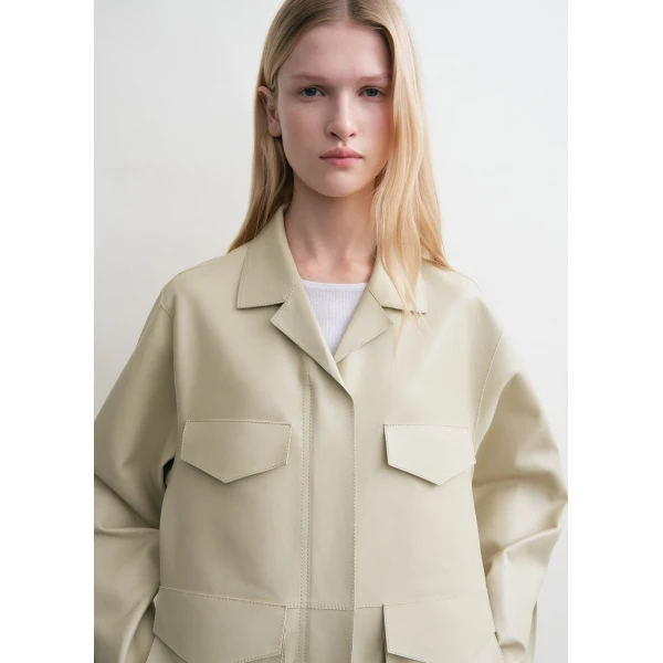 Totême Army leather jacket in Peanut - Jackets - Scandinavian Minimalist Luxury at Coveti