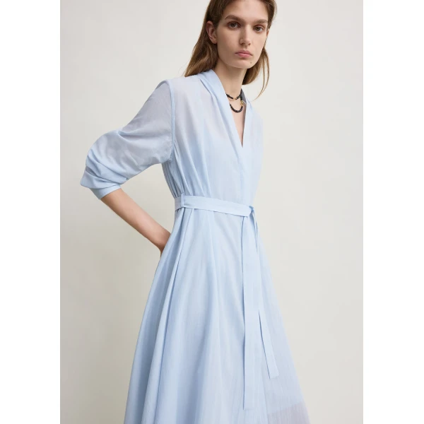 Totême Belted cotton voile dress in Sky - Dresses - Scandinavian Minimalist Luxury at Coveti