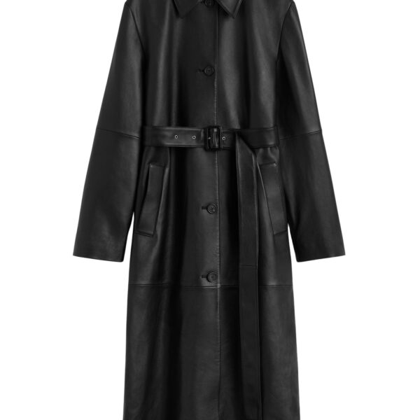Totême Belted leather coat in Black - Coats - Scandinavian Minimalist Luxury at Coveti