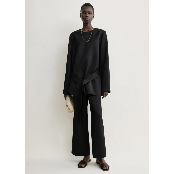 Totême Belted satin tunic in Black - Tops - Scandinavian Minimalist Luxury at Coveti