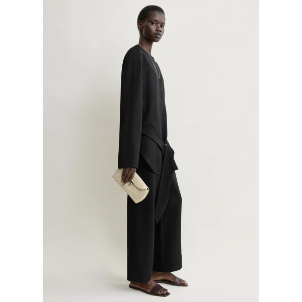 Totême Belted satin tunic in Black - Tops - Scandinavian Minimalist Luxury at Coveti