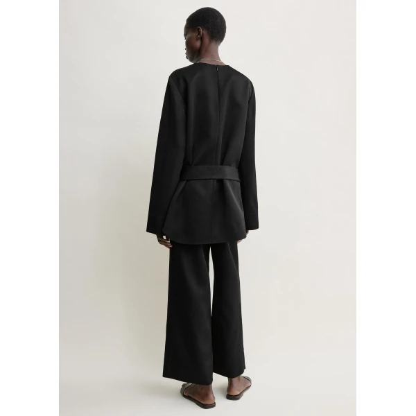 Totême Belted satin tunic in Black - Tops - Scandinavian Minimalist Luxury at Coveti
