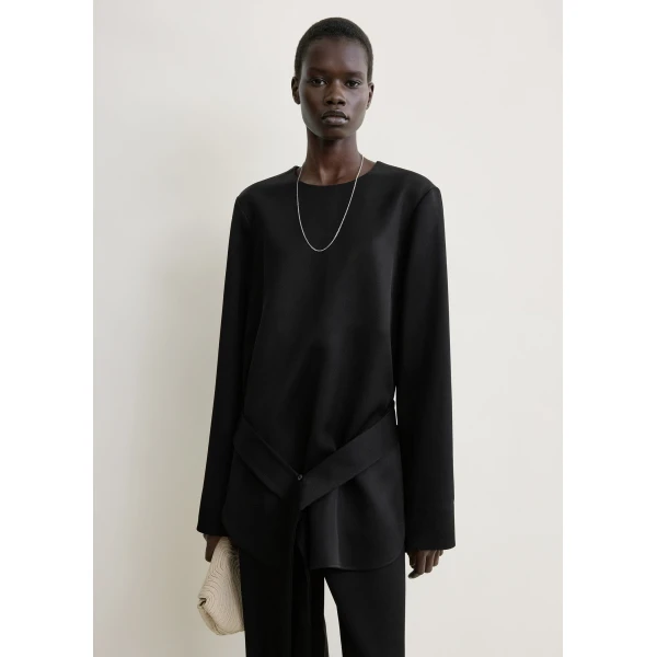 Totême Belted satin tunic in Black - Tops - Scandinavian Minimalist Luxury at Coveti