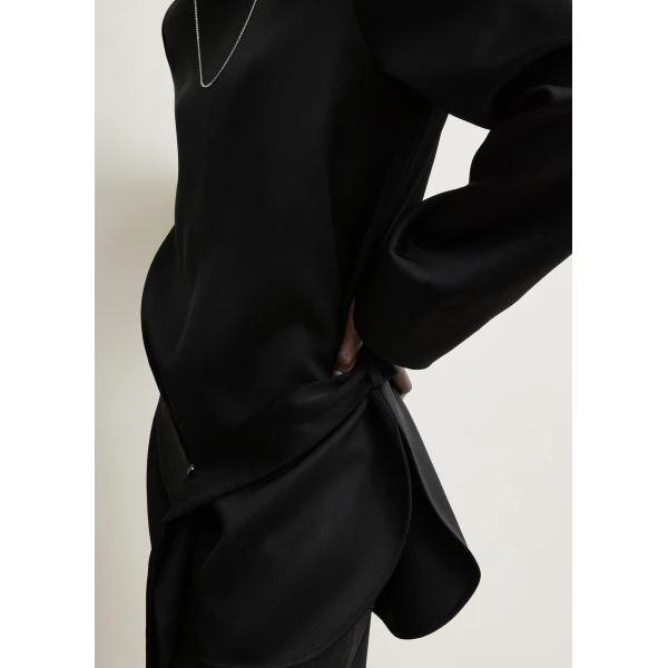 Totême Belted satin tunic in Black - Tops - Scandinavian Minimalist Luxury at Coveti