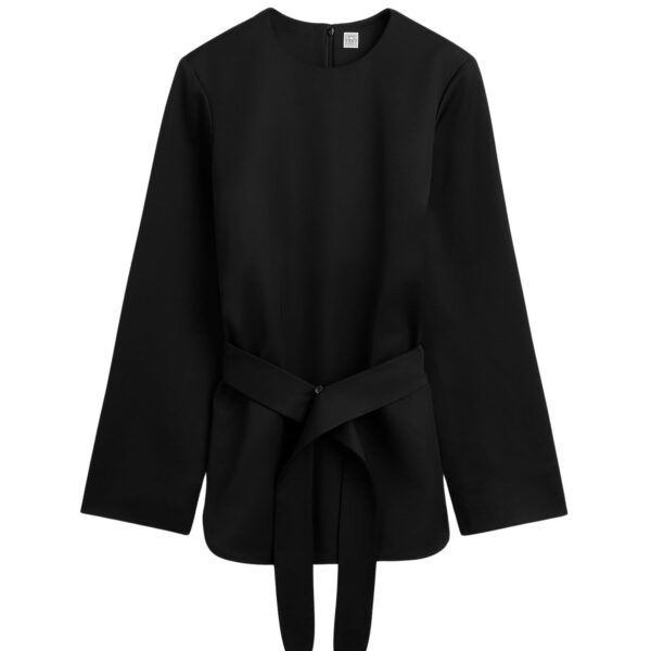 Totême Belted satin tunic in Black - Tops - Scandinavian Minimalist Luxury at Coveti