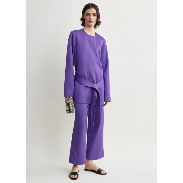 Totême Belted satin tunic in Violet - Tops - Scandinavian Minimalist Luxury at Coveti