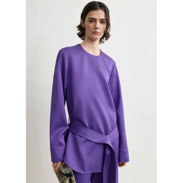 Totême Belted satin tunic in Violet - Tops - Scandinavian Minimalist Luxury at Coveti