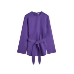 Totême Belted satin tunic in Violet - Tops - Scandinavian Minimalist Luxury at Coveti