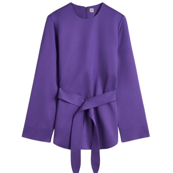 Totême Belted satin tunic in Violet - Tops - Scandinavian Minimalist Luxury at Coveti
