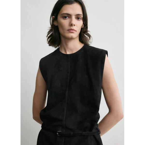 Totême Belted suede top in Black - Tops - Scandinavian Minimalist Luxury at Coveti