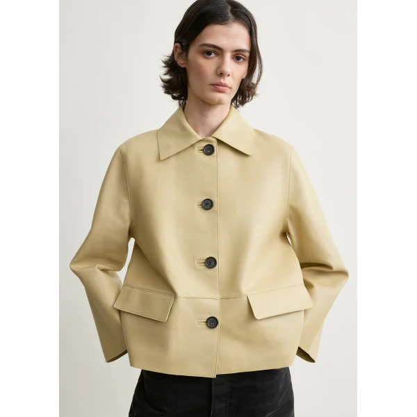 Totême Bonded leather jacket in Chai - Jackets - Scandinavian Minimalist Luxury at Coveti
