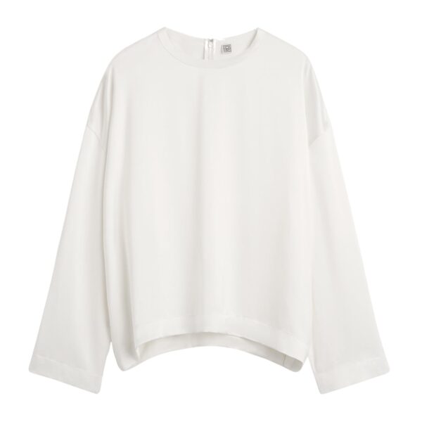Totême Boxy satin top in White - Tops - Scandinavian Minimalist Luxury at Coveti