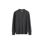 Totême Cashmere v-neck knit charcoal in Charcoal melange - Knitwear - Scandinavian Minimalist Luxury at Coveti