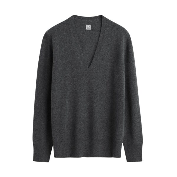 Totême Cashmere v-neck knit charcoal in Charcoal melange - Knitwear - Scandinavian Minimalist Luxury at Coveti