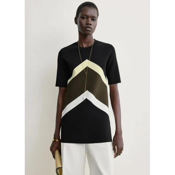 Totême Chevron stripe tee in Black / Green - Knitwear - Scandinavian Minimalist Luxury at Coveti
