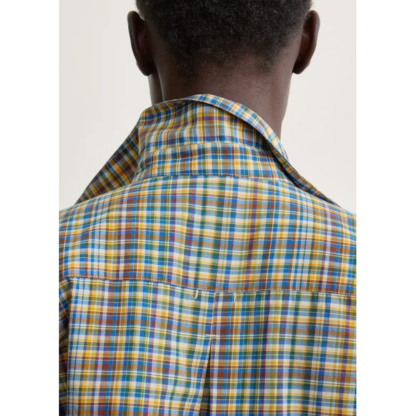 Totême Classic check shirt in Blue / Orange - Tops - Scandinavian Minimalist Luxury at Coveti