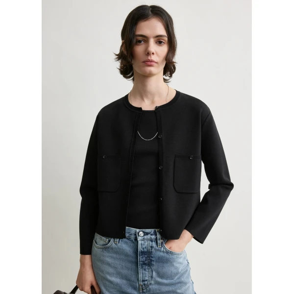 Totême Classic compact knit cardigan in Black - Knitwear - Scandinavian Minimalist Luxury at Coveti