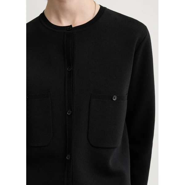 Totême Classic compact knit cardigan in Black - Knitwear - Scandinavian Minimalist Luxury at Coveti