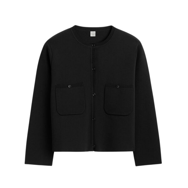 Totême Classic compact knit cardigan in Black - Knitwear - Scandinavian Minimalist Luxury at Coveti