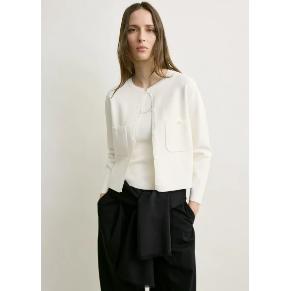 Totême Classic compact knit cardigan in White - Knitwear - Scandinavian Minimalist Luxury at Coveti