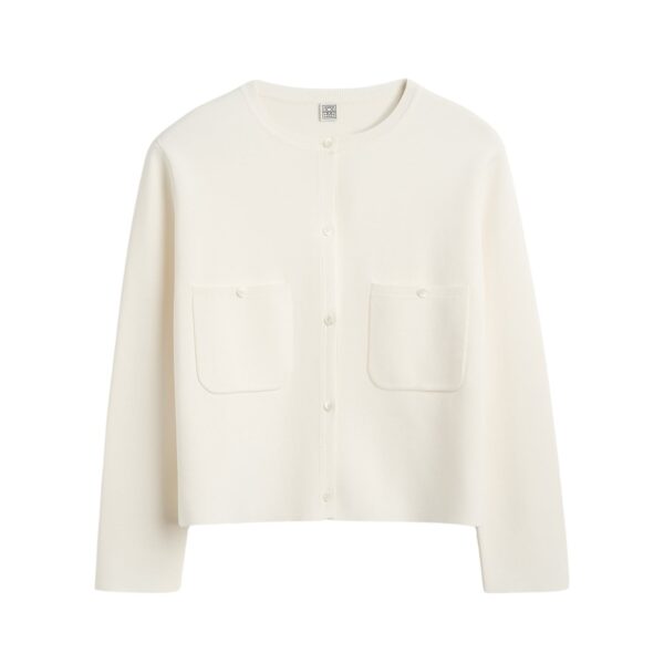 Totême Classic compact knit cardigan in White - Knitwear - Scandinavian Minimalist Luxury at Coveti