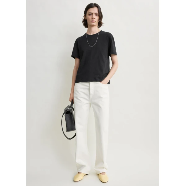Totême Classic embroidered tee in Black - Tops - Scandinavian Minimalist Luxury at Coveti