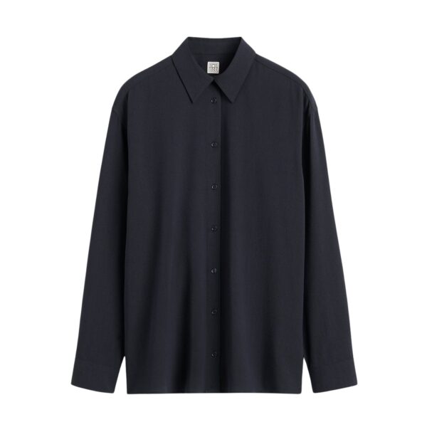 Totême Classic fluid shirt in Navy - Tops - Scandinavian Minimalist Luxury at Coveti