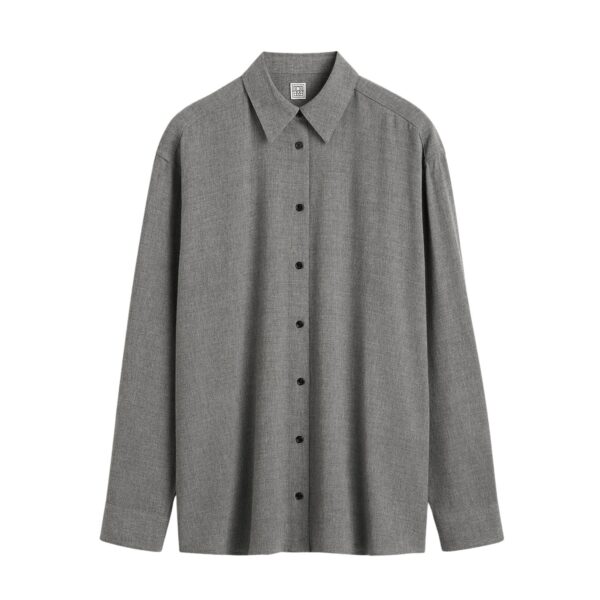 Totême Classic fluid shirt mid grey in Mid grey melange - Tops - Scandinavian Minimalist Luxury at Coveti