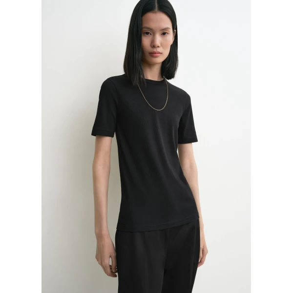 Totême Classic rib tee in Black - Tops - Scandinavian Minimalist Luxury at Coveti