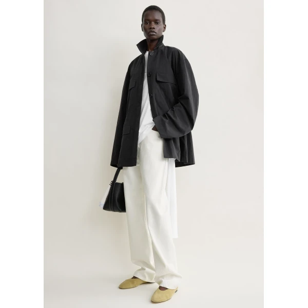 Totême Collared drawstring jacket in Black - Jackets - Scandinavian Minimalist Luxury at Coveti