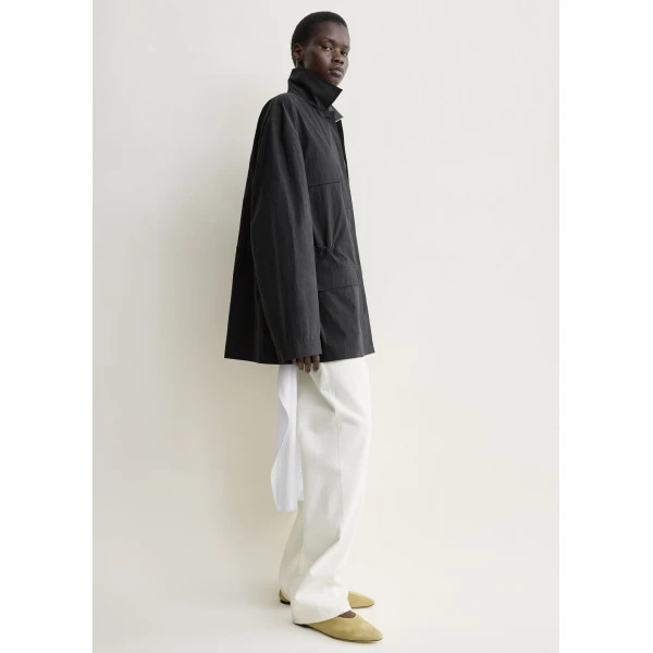 Totême Collared drawstring jacket in Black - Jackets - Scandinavian Minimalist Luxury at Coveti