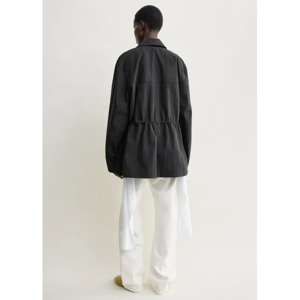 Totême Collared drawstring jacket in Black - Jackets - Scandinavian Minimalist Luxury at Coveti