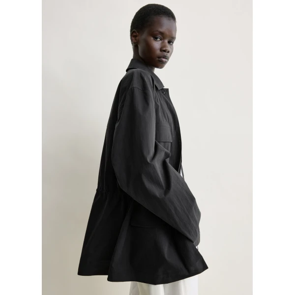 Totême Collared drawstring jacket in Black - Jackets - Scandinavian Minimalist Luxury at Coveti