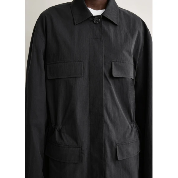Totême Collared drawstring jacket in Black - Jackets - Scandinavian Minimalist Luxury at Coveti