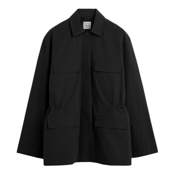 Totême Collared drawstring jacket in Black - Jackets - Scandinavian Minimalist Luxury at Coveti