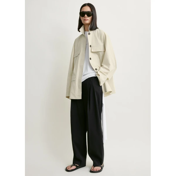 Totême Collared drawstring jacket in Oyster - Jackets - Scandinavian Minimalist Luxury at Coveti